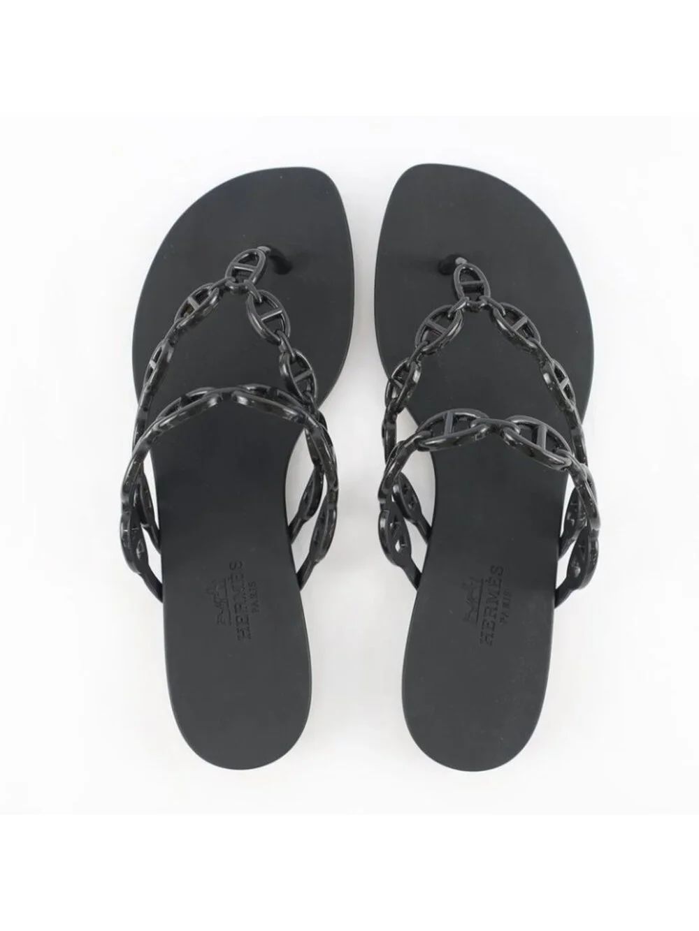 Hermes Island Sandals Chaine D'ancre Black Rubber Size 36 - Picture 5 of 10